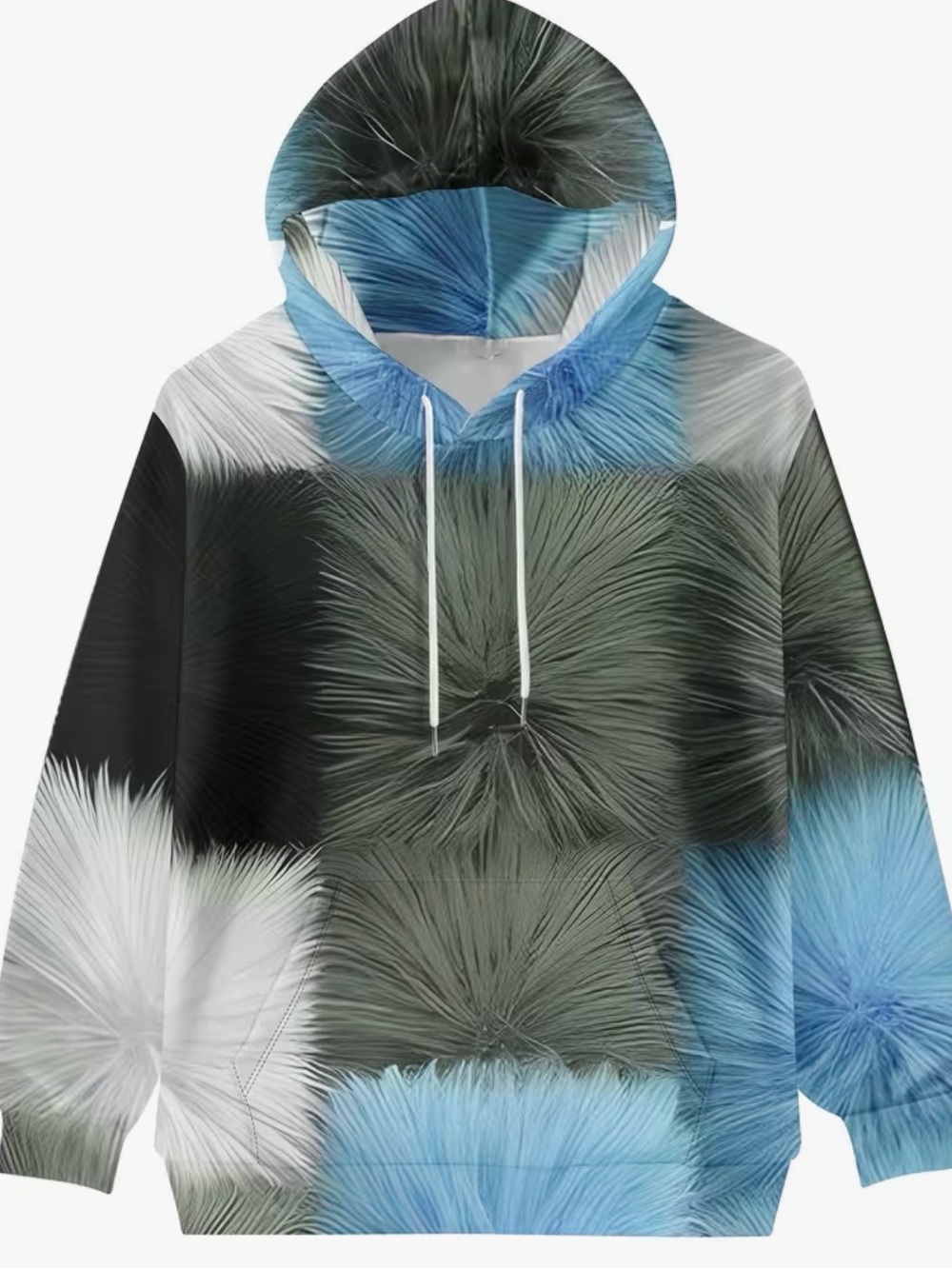 Women’s  Blue & Gray Faux-Fur Pattern Hoodie Sweatshirt